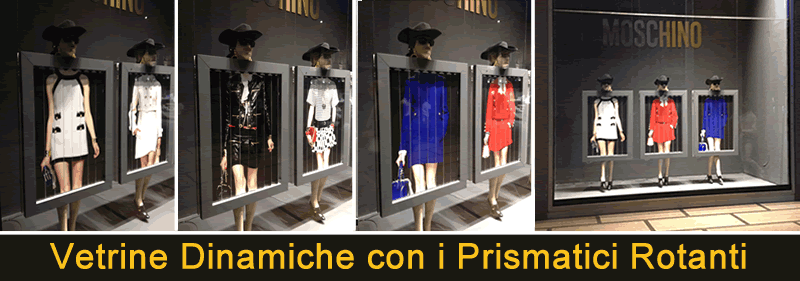 cartelli rotanti per vetrina dinamica Moschino La Rinascente